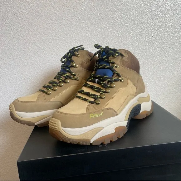 ASH Alpha Sneakers Tan and Blue Size 39 High lift Shoes Colour- Antelope - Picture 3 of 14